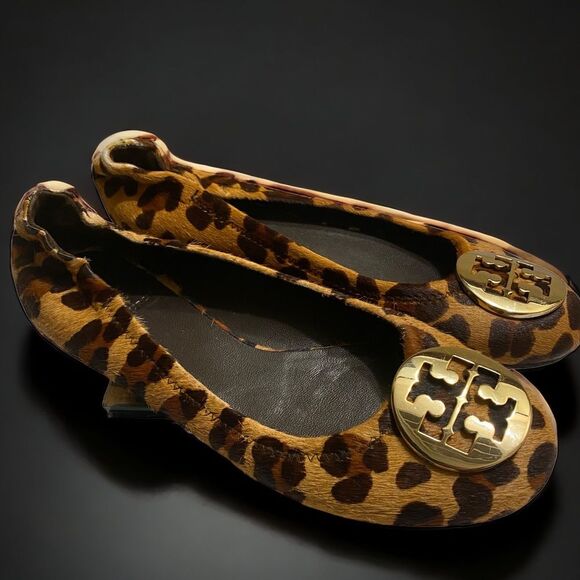 Tory Burch Leopard/Gold Reva-Haircalf Leather Ballet Flats Size 7M - Picture 3 of 9